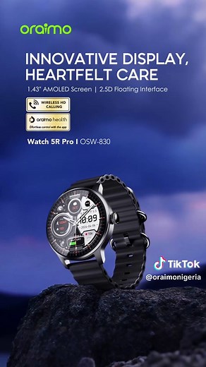 Refined meets responsive. The oraimo Watch 5R Pro is more than just a smart watch—it’s a statement. 🖼️ Floating 2.5D UI 📞 Wireless HD Calls 🔋 11 Days of Nonstop Use 🌈 Vivid 1.43
