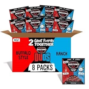 Jack Link's DUOs Frank's RedHot Buffalo Style and Ranch Chicken Bites - Ready to Eat Real Meat Protein Snacks - 8g of Protein per Serving - Made with 100% Real Chicken - (8 Pack) 2.85 oz Meat Snacks