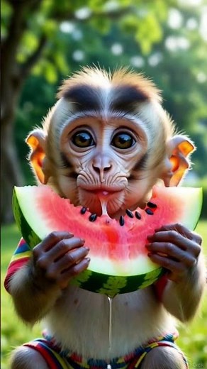 Cute Monkey Eating Watermelon 🍉