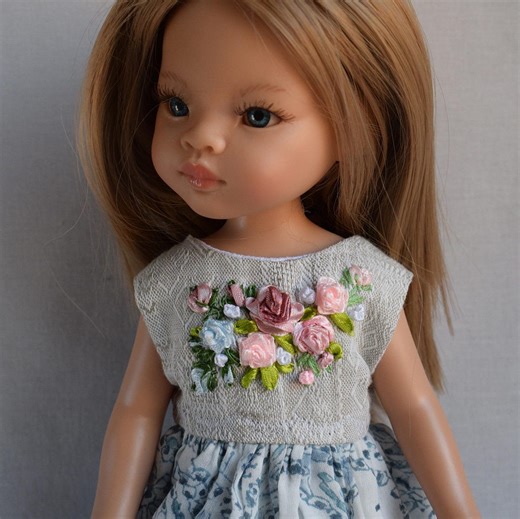 Embroidered Dress for Paola Reina, Effner Little Darling, Ruby Red Doll 13-14 Inch. Doll Clothes Outfit Made of Linen, Vintage Cotton - Etsy