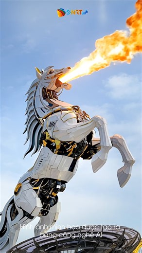 "Chú ngựa robot Đà Nẵng sẽ thế nào nếu biết phun lửa và phun nước? Hãy cùng chiêm ngưỡng vẻ đẹp và sự sáng tạo trong từng chi tiết của video bằng AI. #AICreation #TếtNguyênĐán" #Tetnguyendan2026 #binhngo | Báo và Phát thanh Truyền hình Đà Nẵng