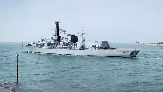 HMS Somerset and HMS Kent Sail from Portsmouth