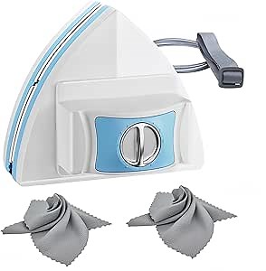 Magnetic Glass Cleaner Tools - Double Sided Windows Glass Cleaner Wiper for 5-25mm Single Double Glass with 2 Pc Grey Microfiber Cleaning Cloth 5-Files Adjustable Windshield Cleaner Tool for High-Rise