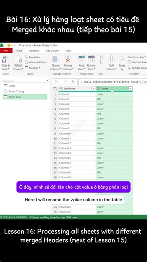 Xử lý all sheet có tiêu đề merge khác nhau bằng Power Query với Invoke Function #shorts #powerquery
