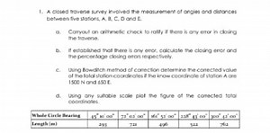 1. A closed traverse survey involved the measurement of angles ... | Filo