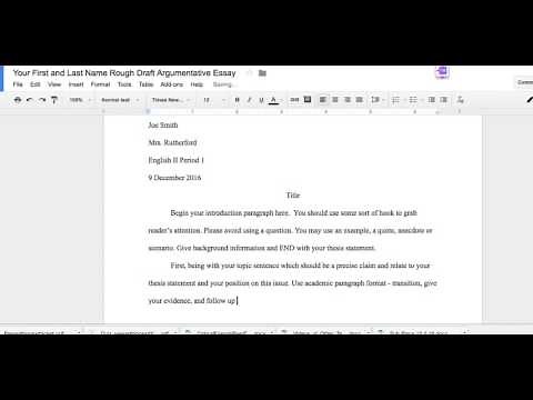 Rough Draft Set Up for Argumentative Essay