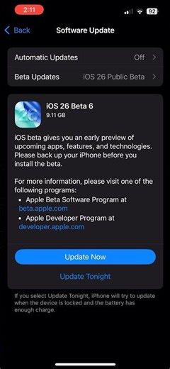 Ios 26 public beta 6 update released