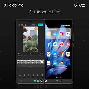 Double your efficiency with Fold to split #vivoXFold3Pro! #BeyondExcellence of multitasking and run multiple apps side by side. bit.ly/KnowMorevivoXSeries | vivo