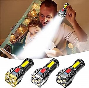 Rechargeable Flashlights, High Lumens High Power Led Flashlight 2023 Clearance Handheld Flash Light Five Explosion LED Flashlight Super Bright Camping Flashlight Table Lamp Outdoor Lighting (Black)