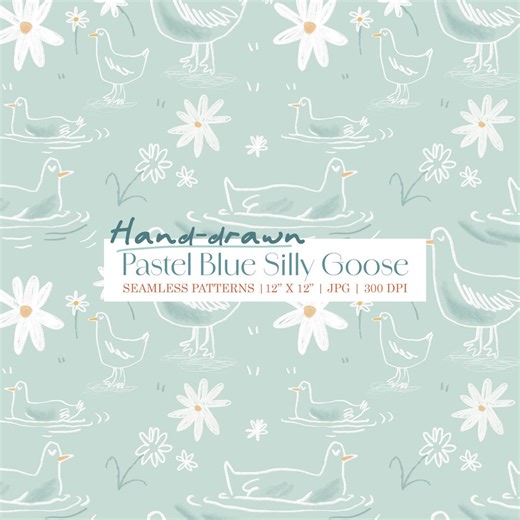 Silly Goose Seamless Repeat Pattern Hand Drawn | Blue Pastel Geese | Spring Pattern | (digital Download) - Etsy