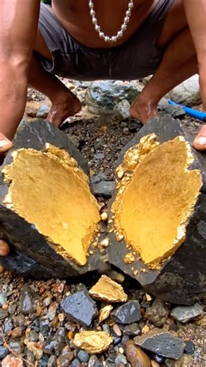The Black Stone Contains Beautiful and Luxurious Gold, Worth Billions #golddiscovery #findgold #gold