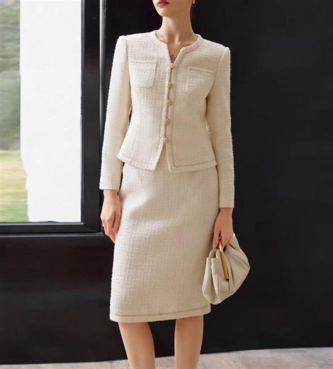 Beige Tweed Skirt and Suit Set: Custom Made Elegant Classic Two Pieces Skirt Set, Women Suit Petite to Plus, Formal Wool Skirt and Jacket - Etsy