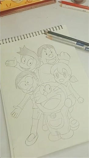 Doraemon Drawing, step by step Outline doremon family drawing 😍 #shorts​ #art​ #drawing​ #doraemon