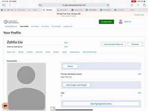 CastingNetworks怎样建立Profile和怎样投试镜
