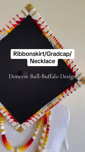 Grad Set Ribbonskirt, Beaded Grad Cap with Beaded Necklace. #fypシ #ribbonskirts #beadedgradcap #beadednecklace #nativetiktok #indigenoustiktok #nativegraduates