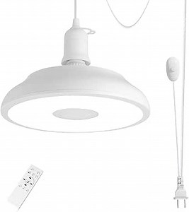 HOREVO Outdoor Plug-in Pendant Light: Modern Farmhouse Hanging Fixture, Remote Control, Bluetooth Speaker, Color-Changing LED - Ideal for Patio, Deck, Garden, and Outdoor Entertaining