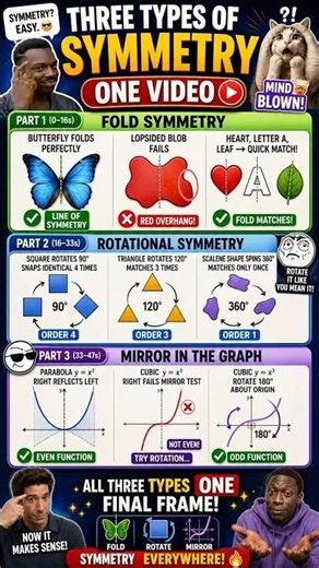 The 3 Types of Symmetry (Fold, Spin & Mirror) #maths #mathematics