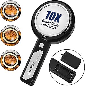 Magnifying Glass with Light for Close Work 5X 10X Handheld Lighted Magnifier for Reading Jeweler Senior 32 Led Illuminated Small Portable Hand Held Magnifying Lens for Jewelry Coins Black