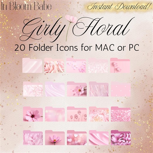 Girly Floral Desktop Folder Icons, Pink Mac Icons, Pink PC Icons, Aesthetic Folder Icons, Floral MacBook Folder Icons, Girly Flower Folders - Etsy