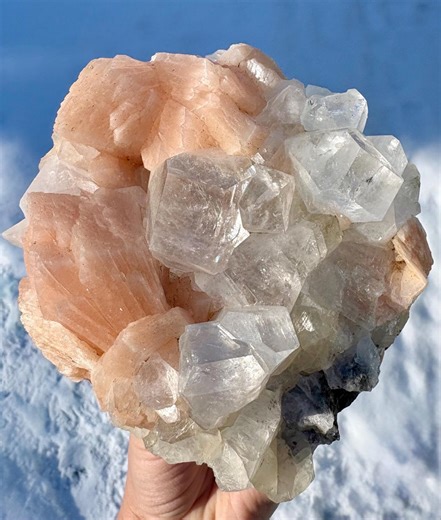 Stunning Clear Apophyllite Crystal! Raw Apophyllite Cluster, Natural Apophyllite Peach Stilbite Cluster - Etsy