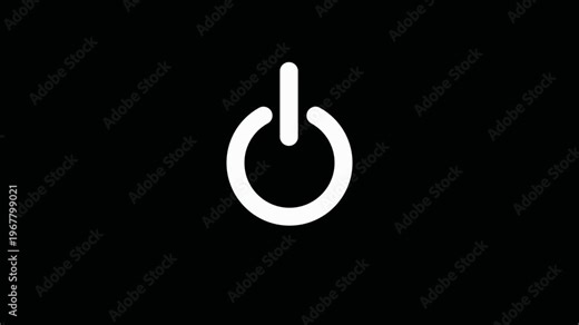 Neon woaite power button icon animation. Neon light power button turning on and off 4k video. neon Power Button icon on the black background.