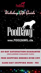🎁 Gifts for your favorite pool player? 🎅 We’ve got your back! • Stocking Stuffers and Gifts for Him or Her • Extended Black Friday Sales • FAST, free shipping on orders over $99 • 60 Satisfaction Guarantee (including chalked cues!) Check out our holiday gift guide for an easy, stress-free shopping experience. 😁 | PoolDawg.com