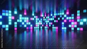 Neon background. Blue and violet neon background. Flickering background. Bright live neon background. Room.