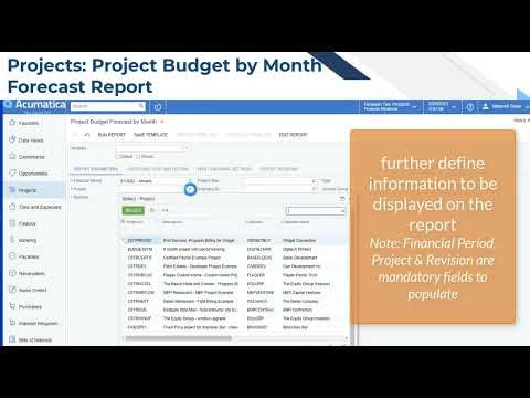 Acumatica Cloud ERP Tips 150: Project Budget by Month Forecast Report