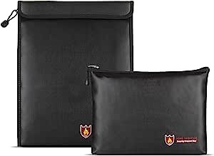 Fireproof Document Bag, Fireproof Safe File Bag 15"X11", and 11.5"X7.9" Waterproof Money Cash Storage Bag for Important Files, Document, Passport, Cash, Credit Card, Certificate
