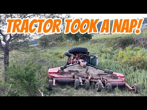 Tractor turned over while brush hogging! Can we recover it without any damage!?? Watch and see!!