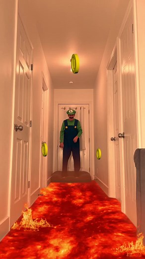 Luigi’s Floor is Lava 🔥🥵 #supermario #luigi #parkour #lava #floorislava #climbing #climb #fyp #foryou #viral