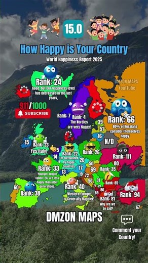 How Happy is your Country? 😃 #shorts #mapping #europe #happy #map