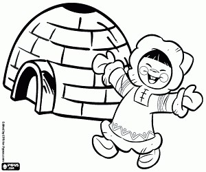 An Eskimo beside the igloo coloring page printable game