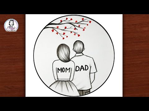 Mom Dad Drawing Easy | How to Draw Mom Dad | Mom Dad Scenery Drawing | Pencil Drawing Tutorial