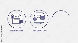Business Financial service animation concept - Income tax return, company accounting, wealth management - 4k animation video clip.