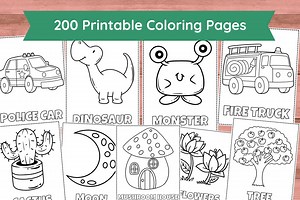 200 Printable Coloring Pages for Kids, Toddlers, Preschoolers, Coloring Book Coloring Page Preschool Kindergarten Homeschool Printables - Etsy