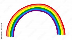 Cartoon rainbow with splashes on a white screen. The concept of children's drawing and positive perception of the world. 2D arc of all colors.
