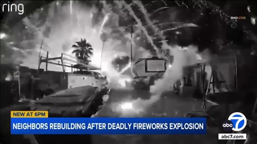 A neighbor's ring doorbell camera captured video of the moment the deadly explosion went off in Pacoima. You can see the fireworks explode into the air while neighbors run. The fireballs rained down on the neighborhood, sparking fires. | ABC7