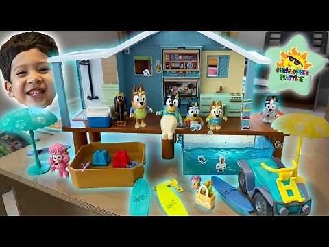 Father & Son play with Bluey at their Beach House