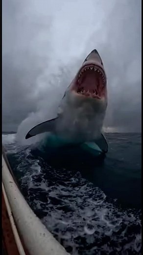 SHARK JUMPED OVER THE BOAT! 😱" #Shark #GreatWhite #OceanLife #ViralVideo #NatureIsScary