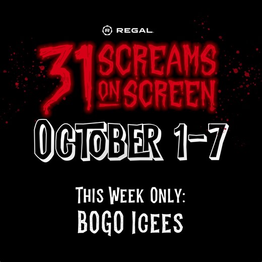 👻 Ready to scream? This October, Regal brings 31 Screams on Screen – 31 terrifying classics, 31 days in a row. 🎬 Every day a new horror film returns to the big screen. 🍿 Don’t miss it, tickets are just $4.99! | Regal