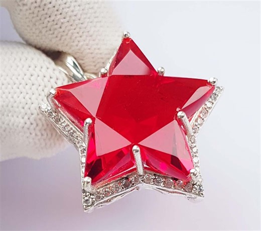 Star Cut Red Topaz Gemstone 100% Silver Pendant, Carving 55CT Topaz, Jewelry Making 24x24x10mm - Etsy