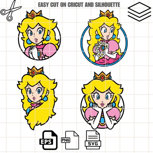 Princess Peach Face SVG Bundle: Mario Cricut & Silhouette Cut File (digital Download) - Etsy