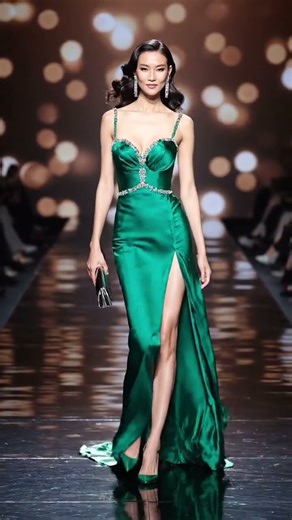 Emerald Green Luxury Gown | High-Slit Glamorous Evening Wear |