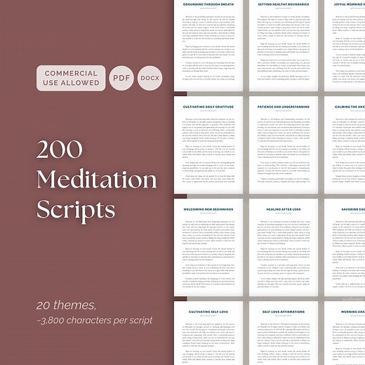 200 Guided Meditation Scripts: Mindfulness, Healing, Anxiety, Personal or Commercial Use (PDF + Editable DOCX) - Etsy