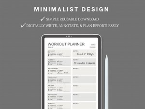 Digital Fitness Planner for Remarkable, Goodnotes, & Pdf-supporting Tablets | Minimalist Workout Tracker and Goal Organizer Template - Etsy