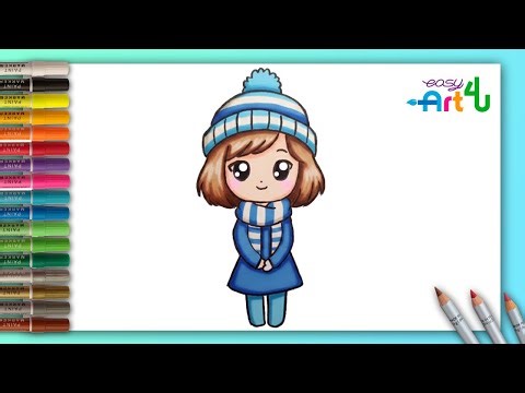 How to draw an adorable WINTER girl easy