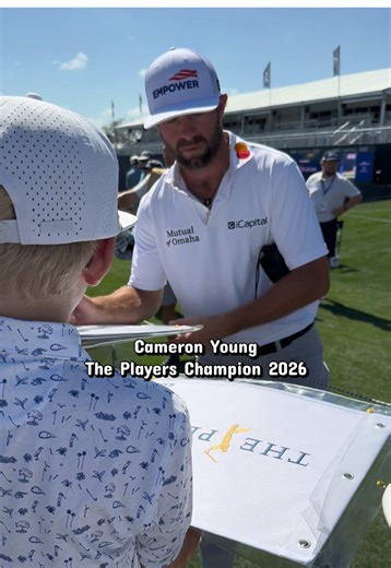 Huge congratulations to Cameron Young, the 2026 Players Champion! ⛳️ The boys are especially fired up that his autograph was the very first one on their flag this year. 🇺🇸 @PGATOUR #champion #pgatour #golftok #tpc #fyp