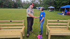 Today, Connor presented his Eagle Scout Service Project (benches for recreational enjoyment) at Lunenburg's Hello Summer event to Liz Benoit, Chair of Community Events, Recreation and Social Engagement. | Boy Scout Troop 219