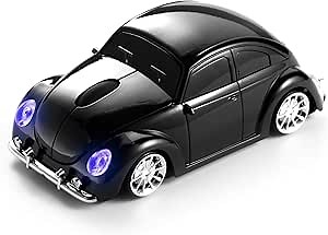 Classic Car Shaped Mouse [Updated] with LED Headlights, 1600 DPI, 2.4Ghz Wireless Computer Mouse, Comfortable for Every Use, Black
